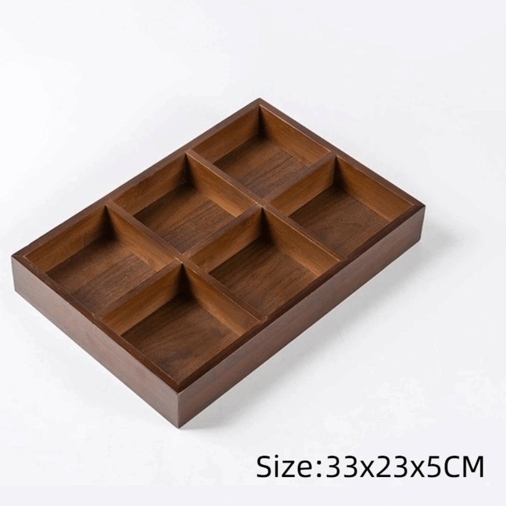Multi-Grid Divided Plate Wooden Snack Storage Tray Reusable Bamboo Tray  Candy