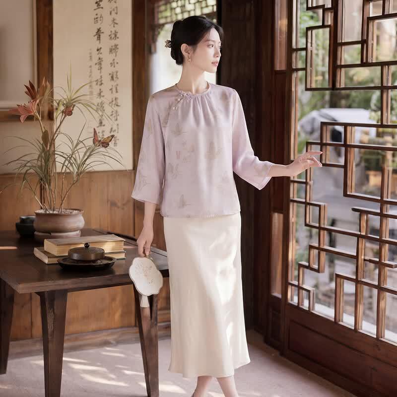 Women's Mulberry Silk Chinese Style T-Shirt