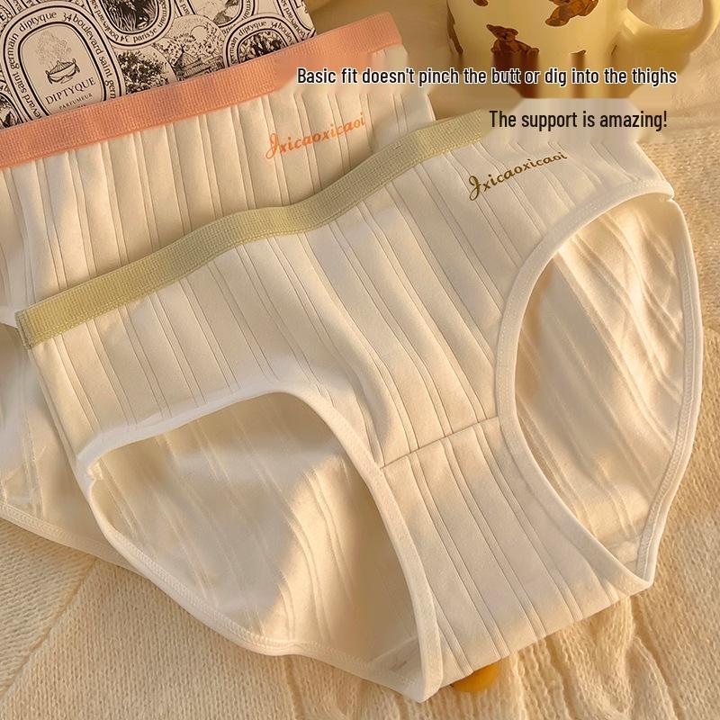 7A Antibacterial Cotton Mid-Waist Women's Briefs - Sweet Japanese Korean Style, Skin-Friendly, Color Block Design