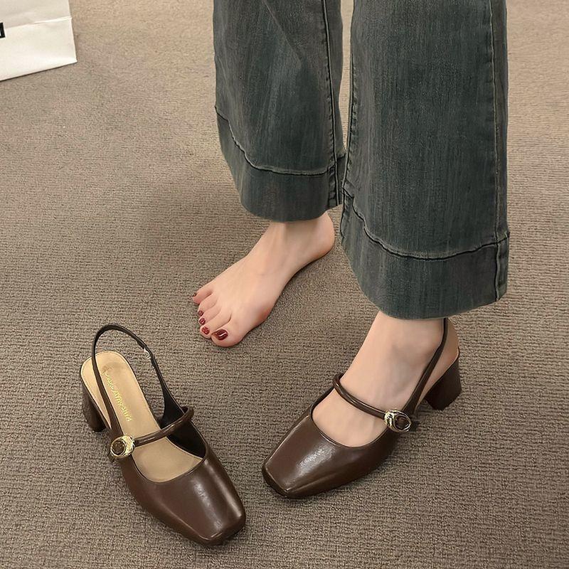 2025 summer new fairy style thick heel sandals female Mary Jane single shoes versatile bag head word with high heels