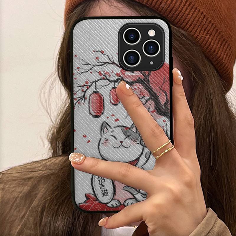 Custodia per telefono Gatto Fortunato Custodia rigida in pelle per iPhone 11 12 13 Mini Pro Max 8 7 Plus SE 2020 X XR XS Coque