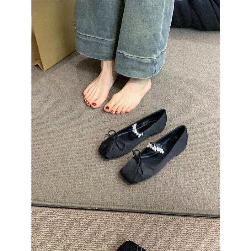 French temperament rhinestone single shoes girl 2025 spring new sweet and elegant fairy with skirt flat ballet shoes