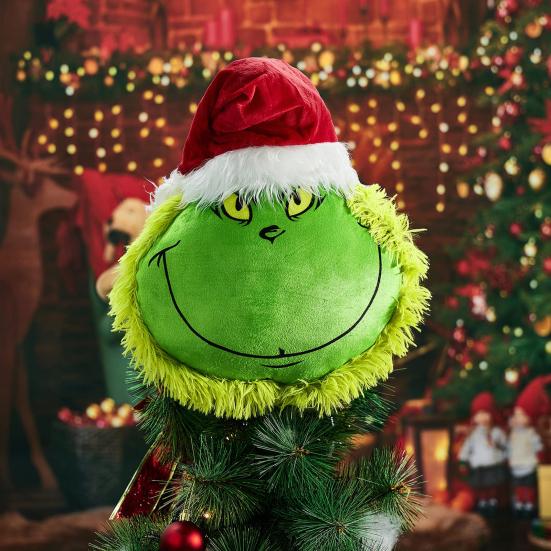 Green Elf Reading Book Christmas Tree Topper Plush Elf Head Arm Treetop Ornament for Farmhouse Holiday Party Tree Decor