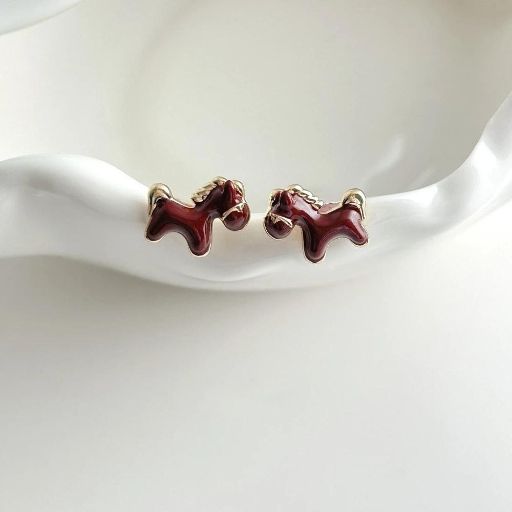 Ohrschmuck Pferde Ohrstecker Zink Zinklegierung Rote Hängeohrringe Neujahr Pony Ohrringe Neujahrsgeschenk