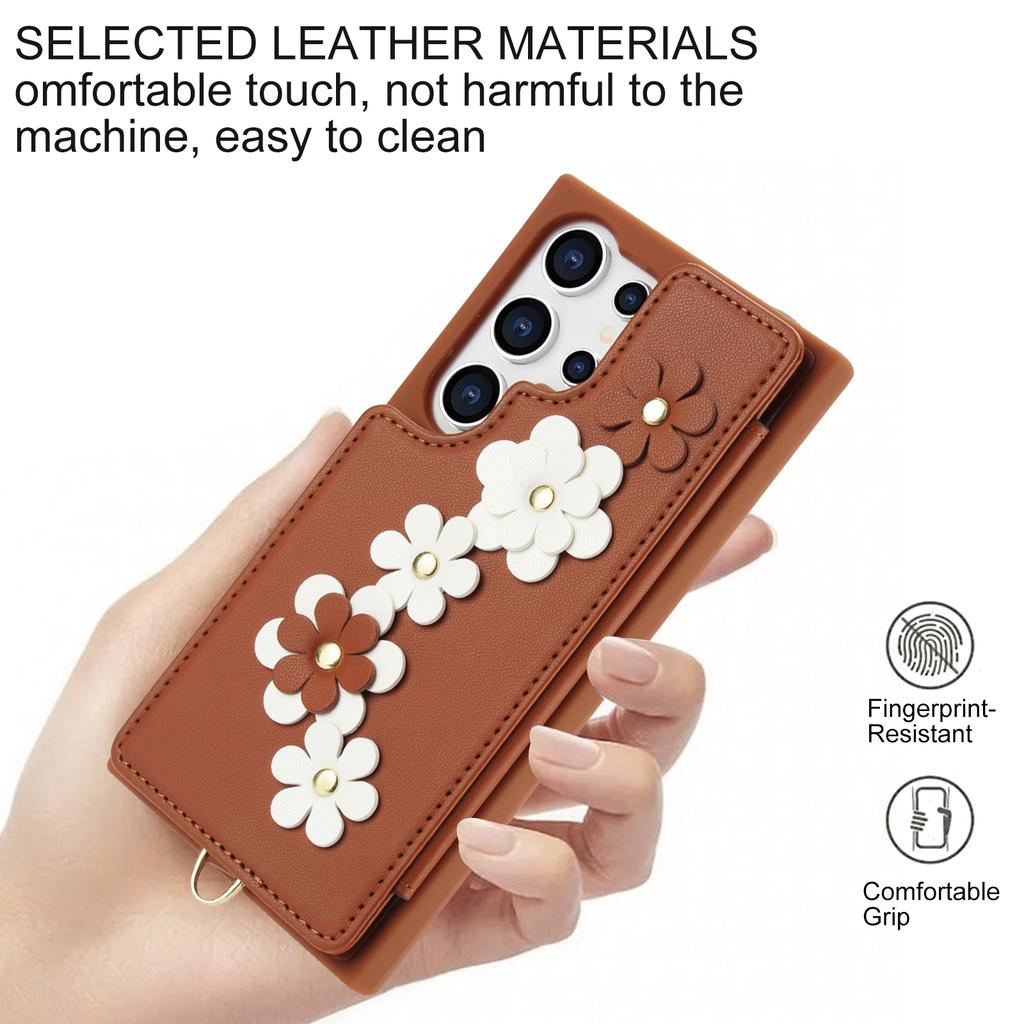 SY-001 For Samsung Galaxy S24 Ultra Case Kickstand Leather+TPU Crossbody Phone Cover