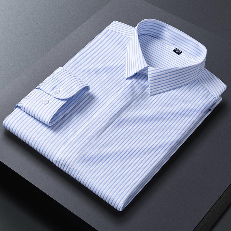 New Quality Anti-Wrinkle Men Shirt Long Sleeves Dress Shirts For Men Slim Fit Camisa Social Business Blouse Stripe Shirt 6XL 7XL
