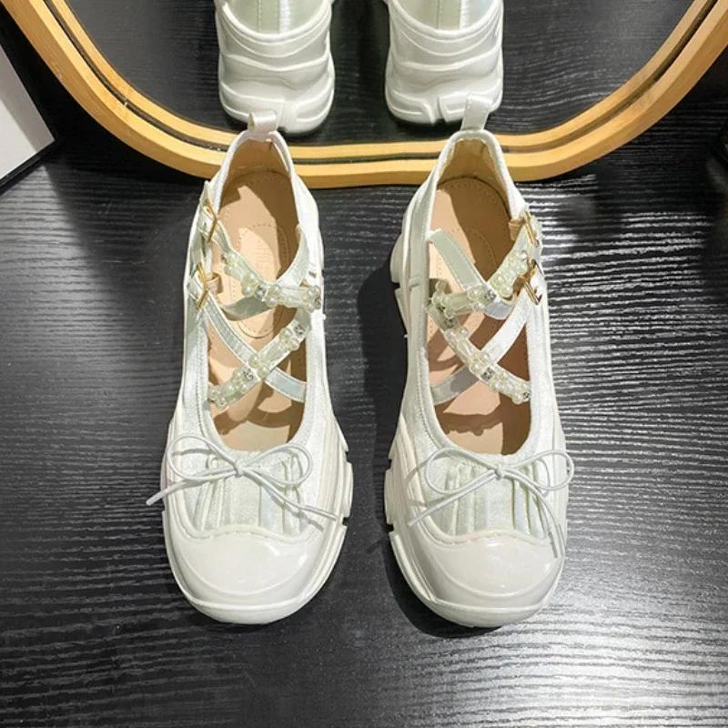 

Fashion Platform Single Shoes for Women 2025 Mary Jane Shoe for Women sneakers Sponge Ballet Shoes Hollow Leather Shoes 34 білий
