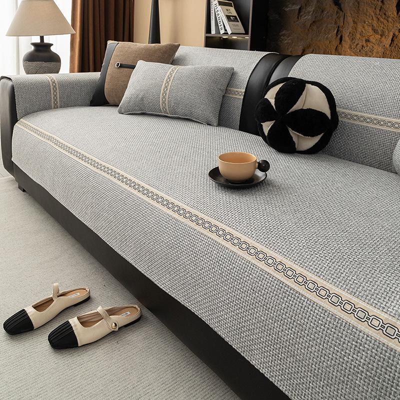 

Linen solid color sofa cover universal light luxury senior straight non-slip cushion cover dustproof anti-scratch back towel 70x70cm 1pcs светло-серый