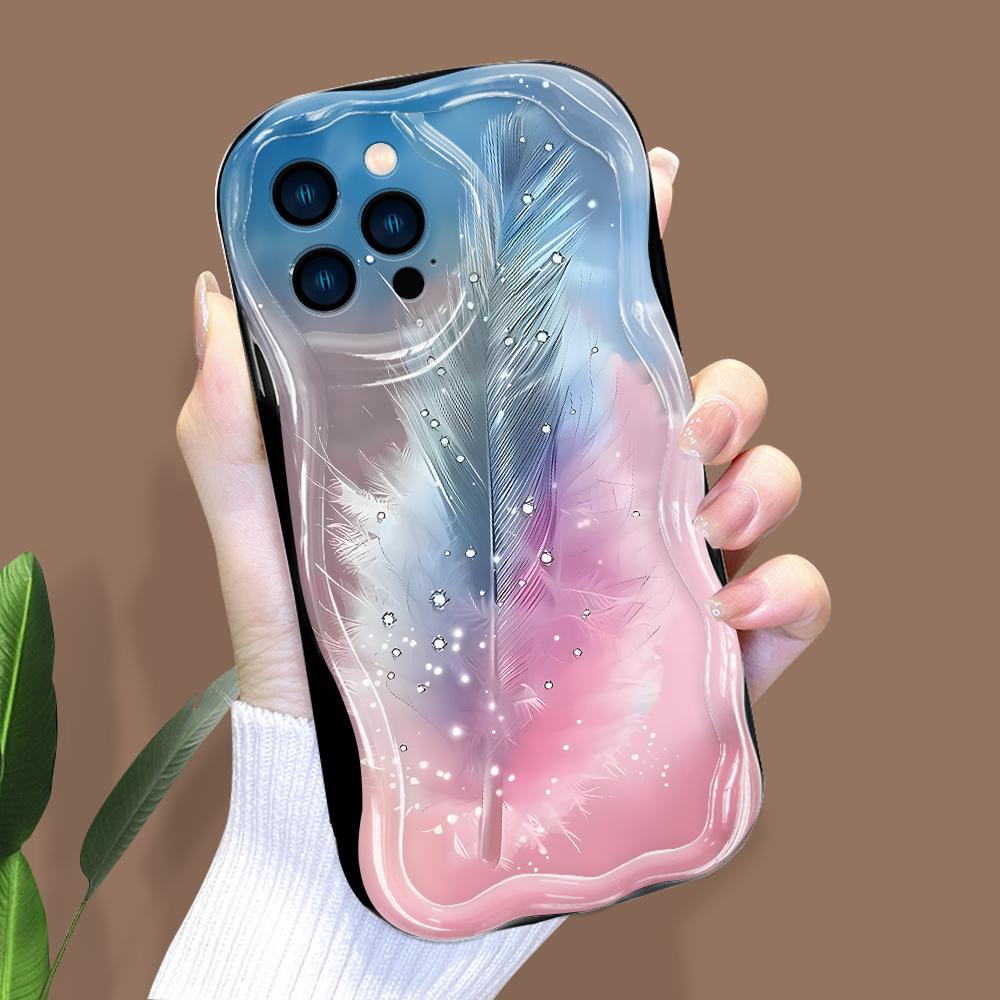Kreslený vzor krémová textura pouzdro vlnitý okraj měkký silikonový kryt pouzdro na telefon pro iPhone Samsung Huawei Honor Xiaomi Redmi Infinix Tecno