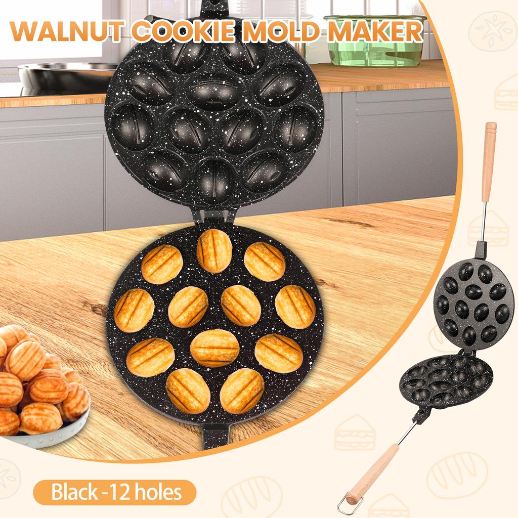 16 Holes Walnut Cookie Mold Aluminum Walnut Cookie Maker Mould Nonstick Cook Making Tool with Handle for Baking Kitchen Accessor