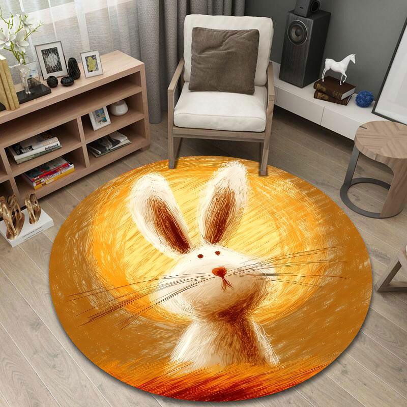 Contemporary Round Christmas Multicolor Rug Mat, Non-Slip Floor Mat for Office