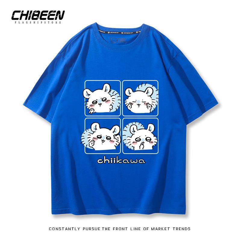 Chiikawa Cute Four-cell Pattern T-shirt Summer High Quality 100% Cotton T-shirt Casual Comfortable Loose Men's T-shirt
