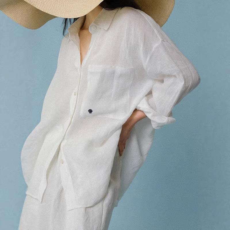 White shirt blouse new long-sleeved casual linen shirt blouse top