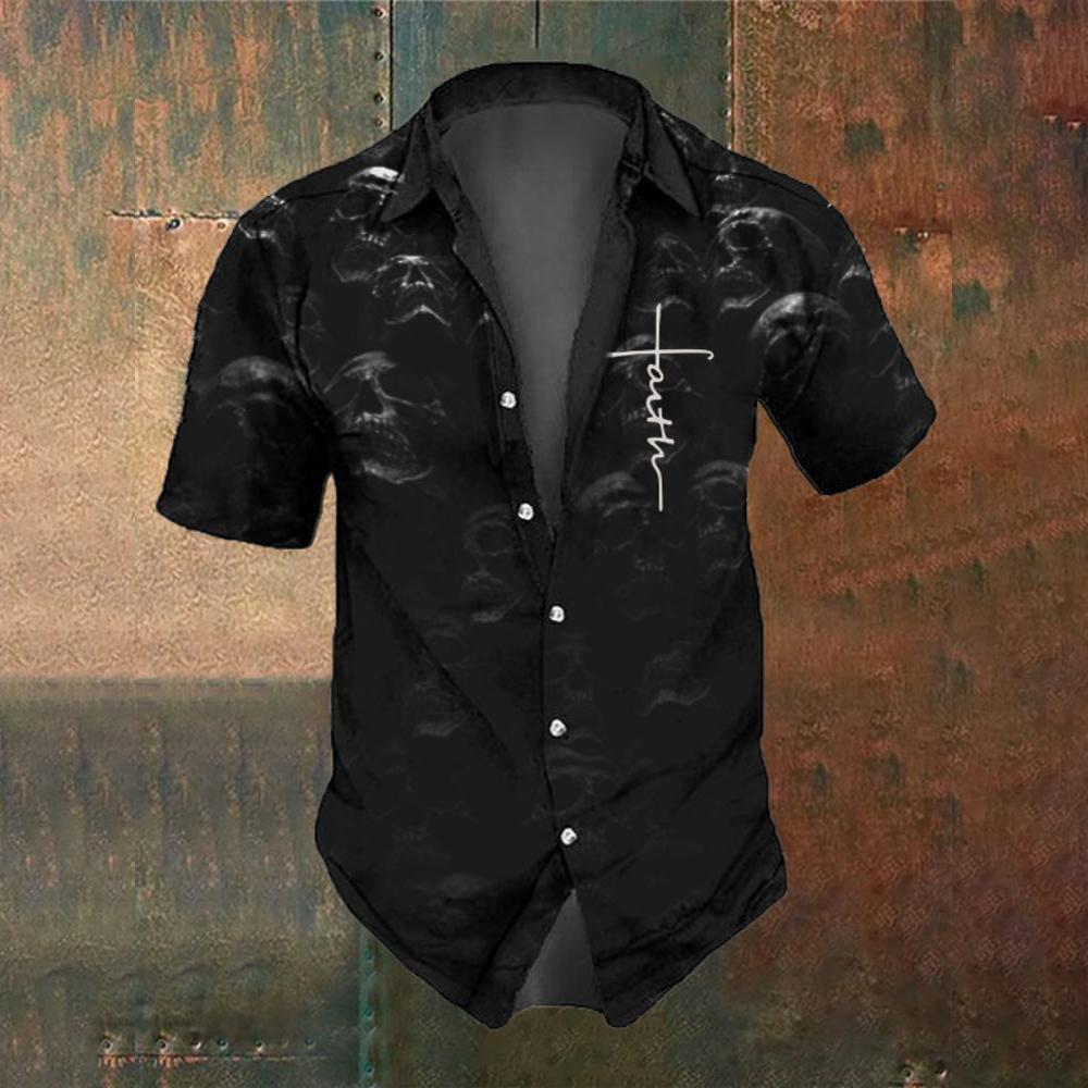 

Мужская рубашка с короткими рукавами, летняя мода, ретро, ужас, череп, принт, уличный повседневный тренд, мужская рубашка, свободные топы, размер M-3XL XL