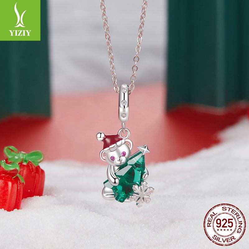 Yinziyun Weihnachtsbär Halskette für Damen, Leichter Luxus s925 Sterlingsilber Glücksbringer Schlüsselbeinkette