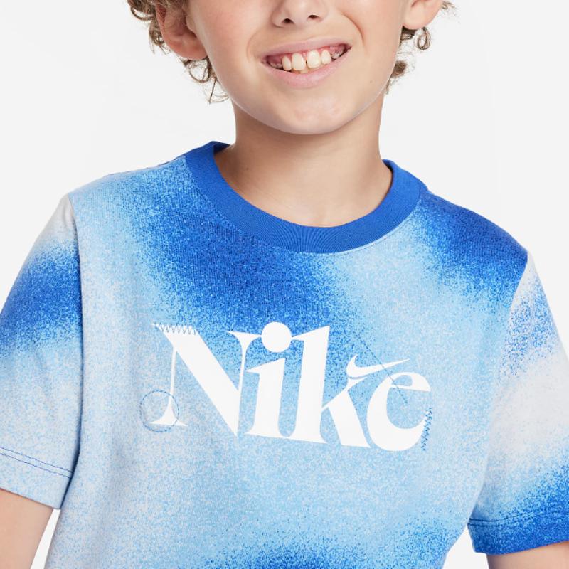 Nike Sportswear Culture Of Basketball Letter Print Gradient Crew Neck Short Sleeve Kids Tops Light-Blue FD3932-480