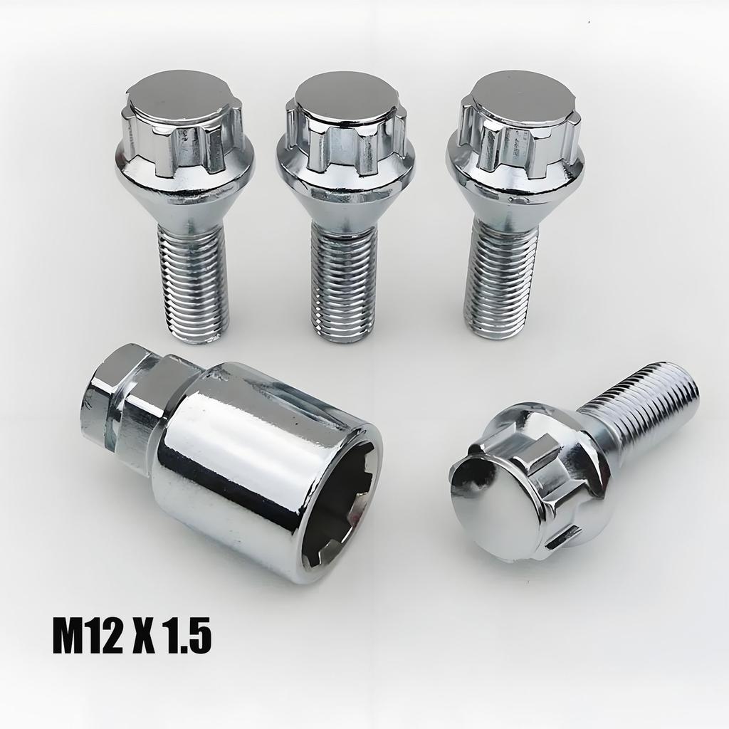 Locking Wheel Bolts M12 x 1.5 Nuts Chrome Alloy Wheel Lug Stud Taper Seat For BMW MINI Vauxhall Corsa Nissan