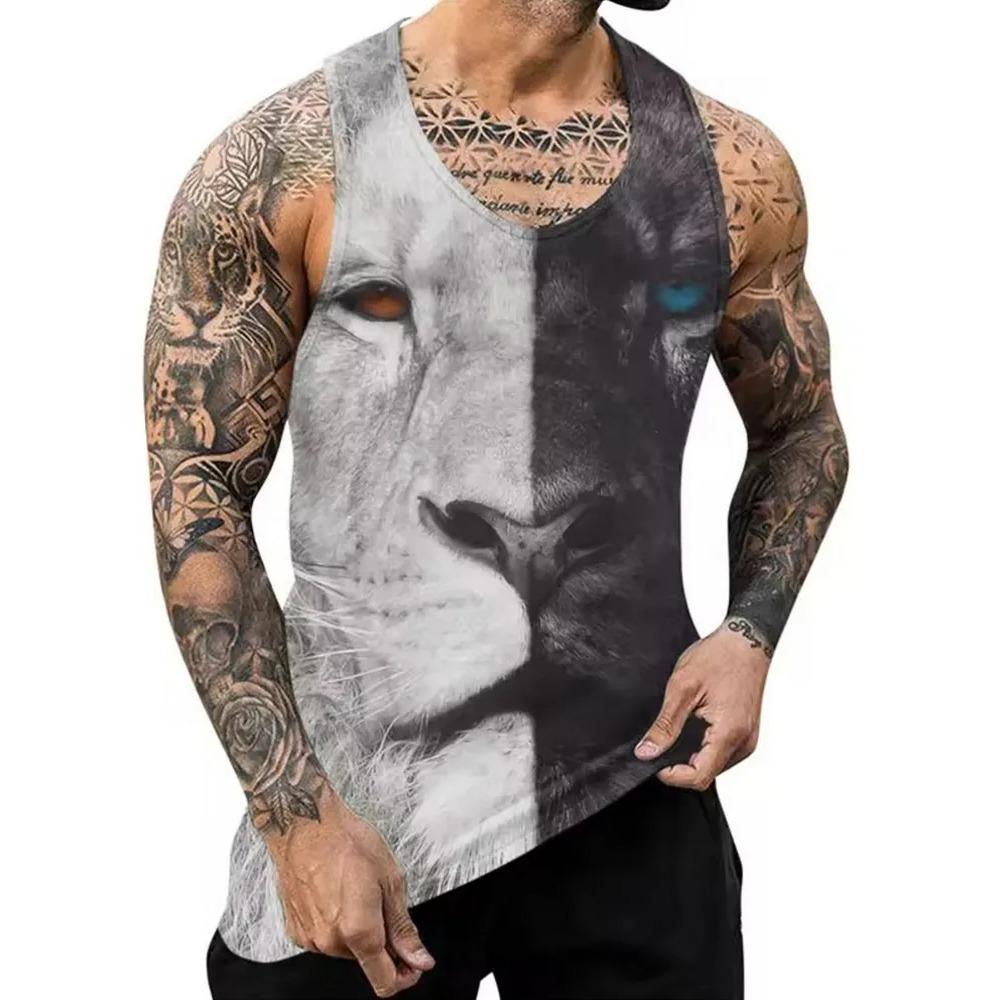 Letní Pánské Módní Ležérní Bez Rukávů Tílko s 3D Potiskem Zvířat s Kulatým Výstřihem