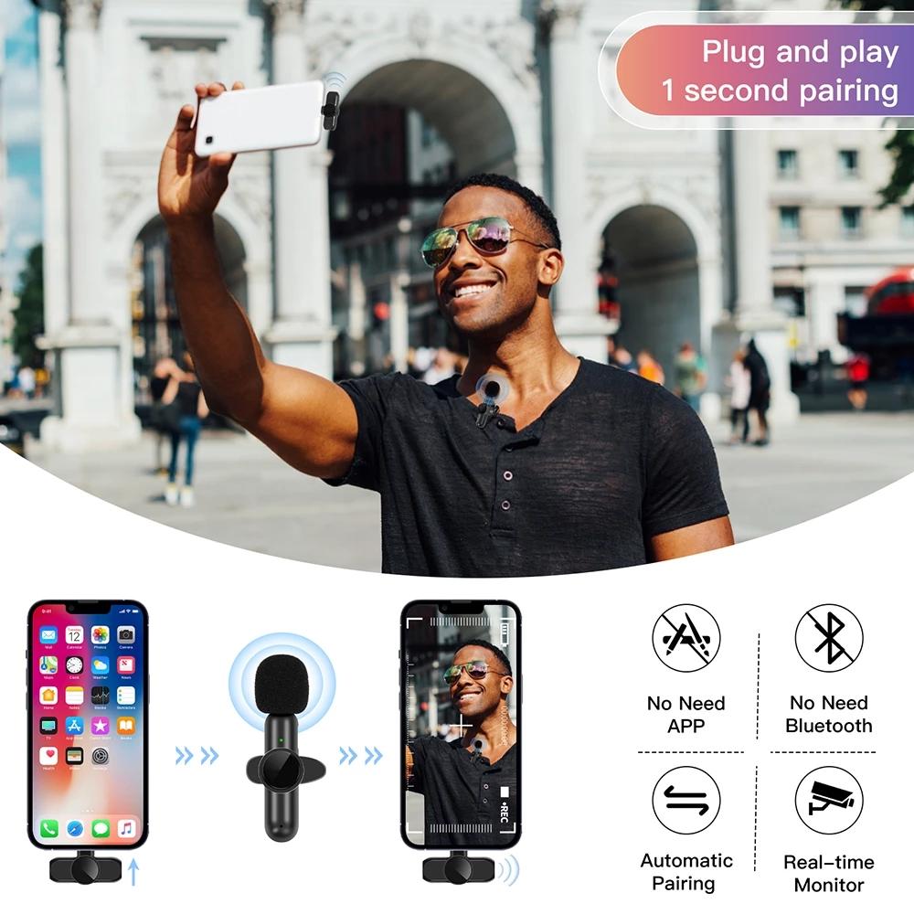 Professional Wireless Lavalier Microphone Dual Mic Kit for iPhone Android PC Mini Clip On Lapel Buttonhole Design