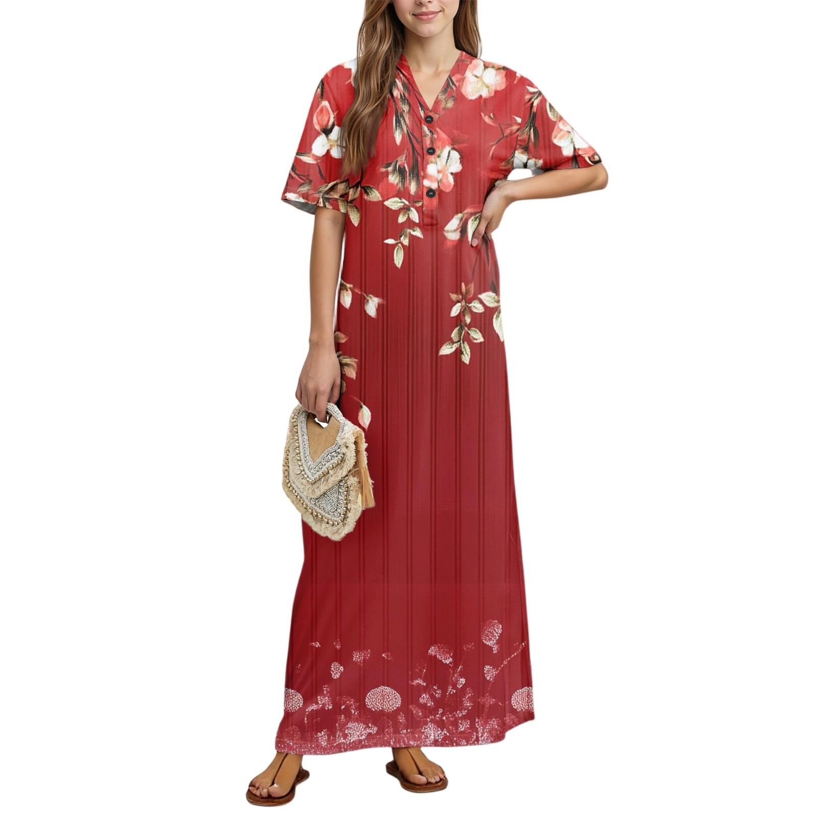 

Женская мода принт ночная рубашка домашняя одежда короткий рукав ночная рубашка с карманами длинное платье XXL