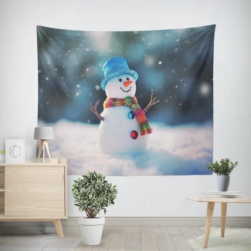 Christmas New Year Christmas Tree Snowman Pattern Tapestry Living Room Sofa Home Decor Tapestry