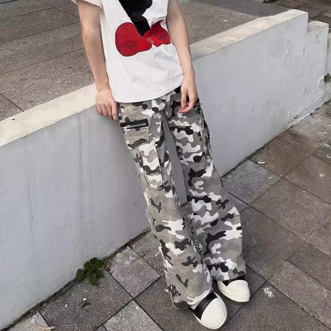 

Мужские джинсы, американские ретро-стираные потертые рабочие джинсы с несколькими карманами, мужские и женские свободные прямые повседневные брюки, модные 3XL