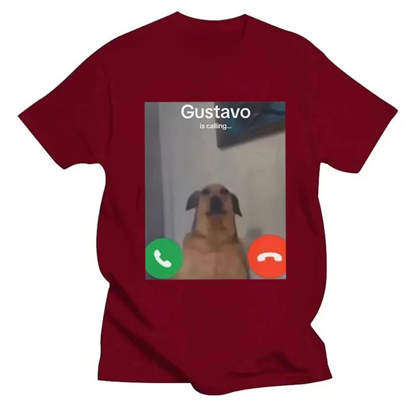 

2026 Summer T Shirt Gustavo The Dog S Funny Phone Call Graphic T-Shirt Black Casual Short Sleeve Round Neck Tee with Gustavo Is Calling 4XL вина червоного кольору