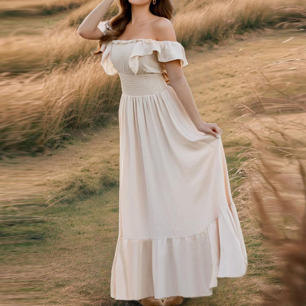 Robes rétro à col unique et sans bretelles pour femmes, coupe slim, à volants, couleur unie