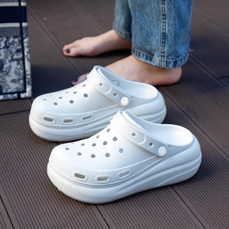 Летние тапочки-унисекс с закрытым носком Bailu: Удобные сандалии на толстой подошве для ношения на открытом воздухе Puff White (Putian Edition)