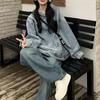 Vintage Women's Denim Sweatshirt Jacket Loose Fit Hooded Pullover Sweatshirt Trendy Spring Autumn