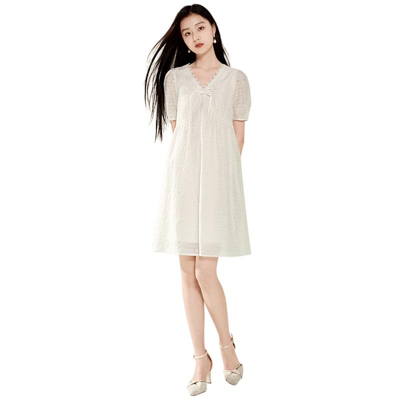 Xiangying New Chinese Style Tencel V-Neck Dress S