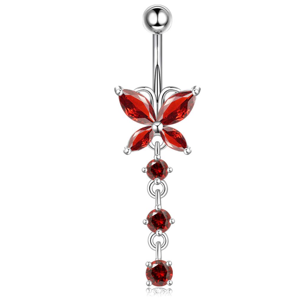 Damen Edelstahl Sexy Strand Schmetterling Zirkon Anhänger Perforierte Bauchnabelringe 10mm Vergoldet Drittanbieter-Zertifiziert Trendig