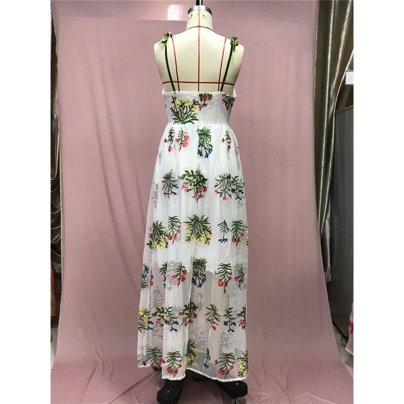 Bohemian Vintage Floral Pattern Colorful Embroidered Sexy Loose Maxi Dress For Women Summer Fashion Casual Beachwear