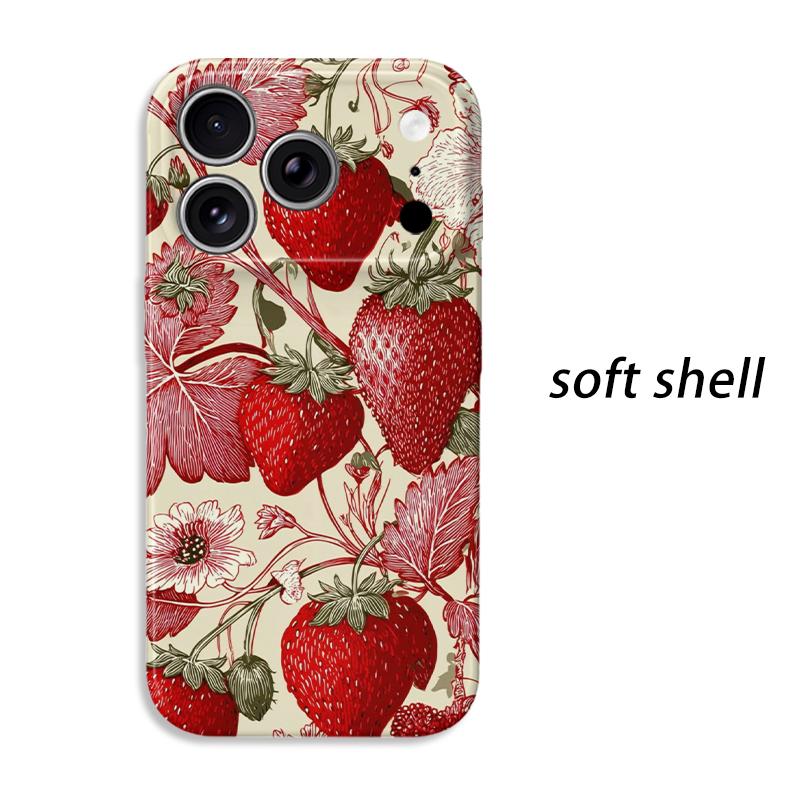 Antique Botanical Strawberry Floral Sketch Print Graphic Art Film Aesthetic Protective Shockproof Bumper Phone Case For iPhone 14 15 16 Pro Max Plus