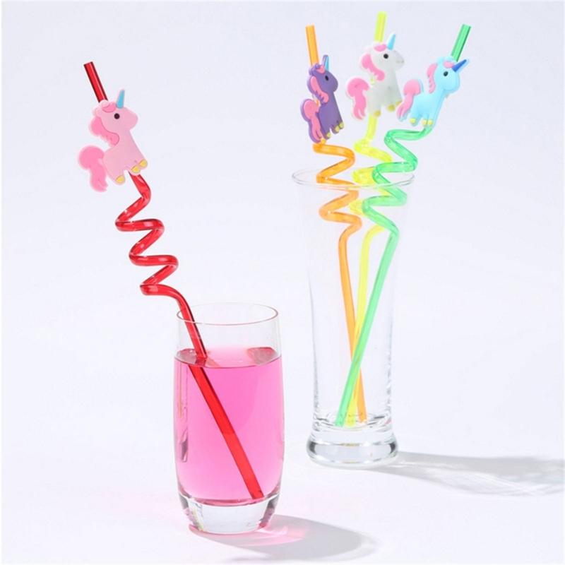 Pack of 4 Reusable Unicorns Straws Animal Theme Plastic Drinking Straw for Kid Baby Shower Birthday Party Supplies Gift