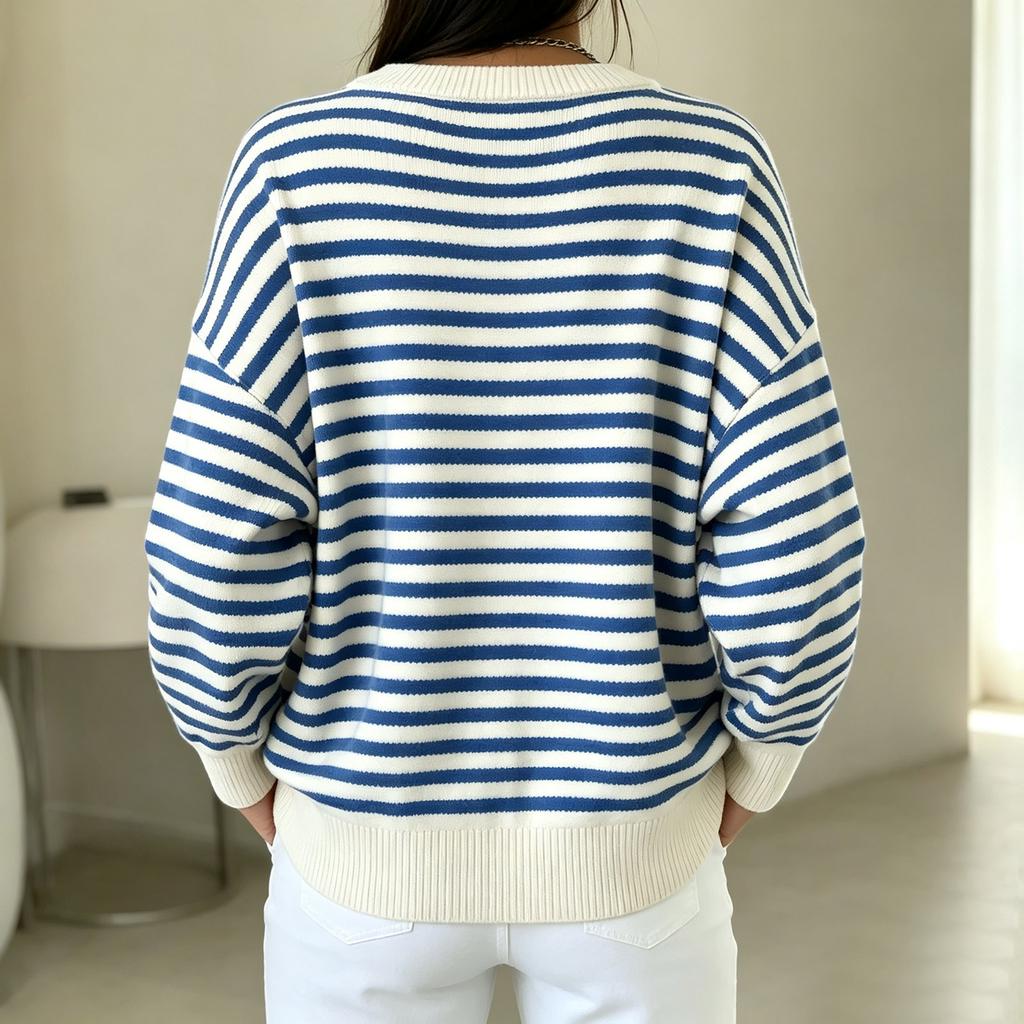 Women's Casual Striped Knit Zip-Up Cardigan