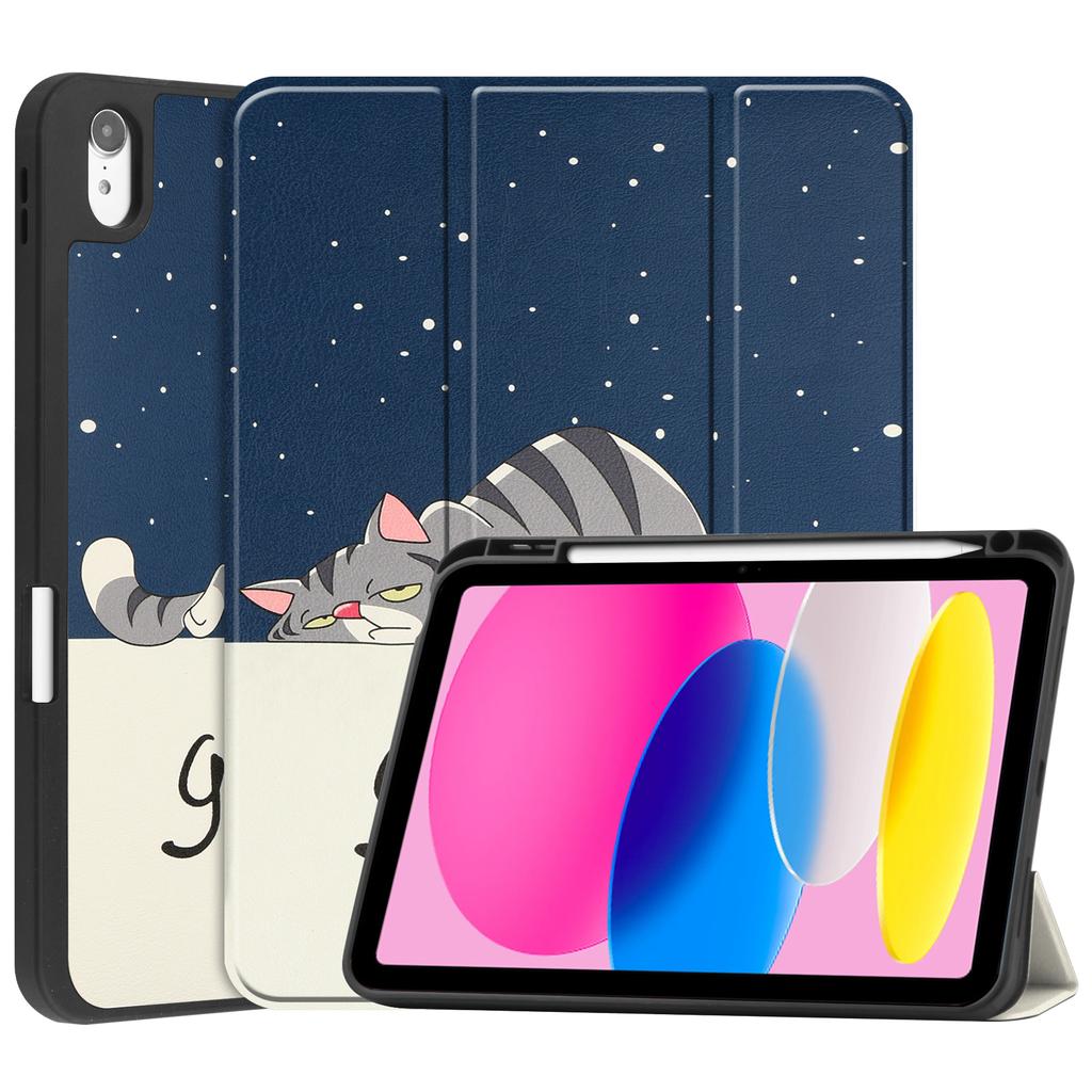 Für iPad (2025)/10.9 (2022) Tablet-Hülle mit Musterdruck, dreifach faltbar, mit Ständer, Leder + TPU-Abdeckung mit Stifthalter