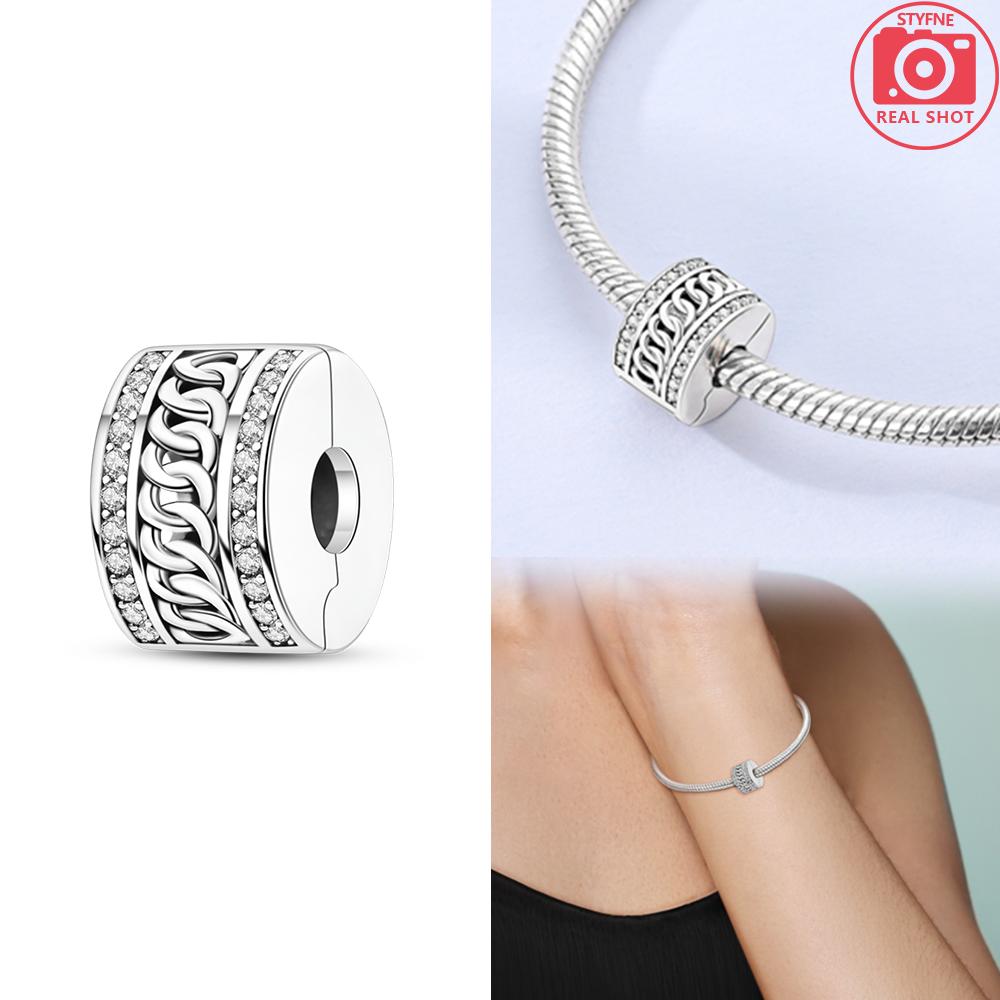 Elegant Exquisite Genuine Copper Charm Daisy Zircon Bead Stopper Safety Chain Fits Bangle Bracelets Jewellery Clip Gifts Women