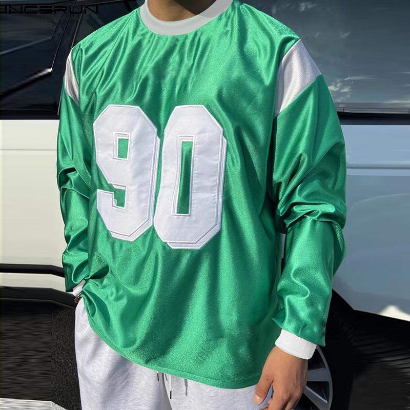INCERUN Spring Men O Neck Long Sleeve Print Glitter Pullovers Oversized Tops