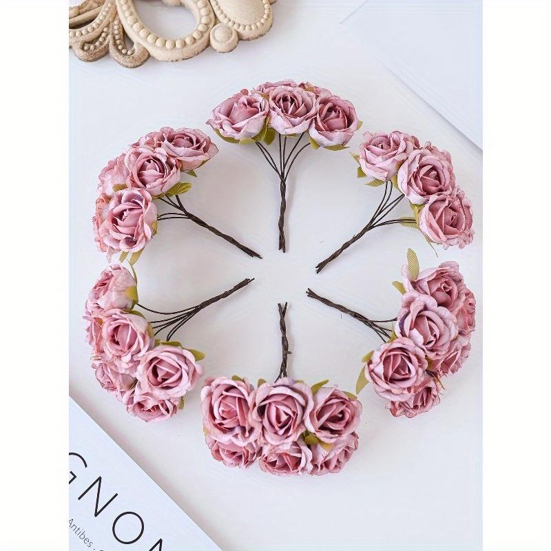 1 Bundle (6 Heads) Artificial Bouquet MINI Rose Tea Bud Letter DIY Wreath Material Candy Box Accessories Home Wedding Decoration Bride Wrist Flower