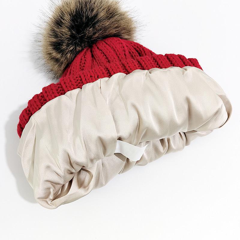 Women's Silky Elastic Satin Knit Hat: European & American Style, Warm and Loose Wool Design