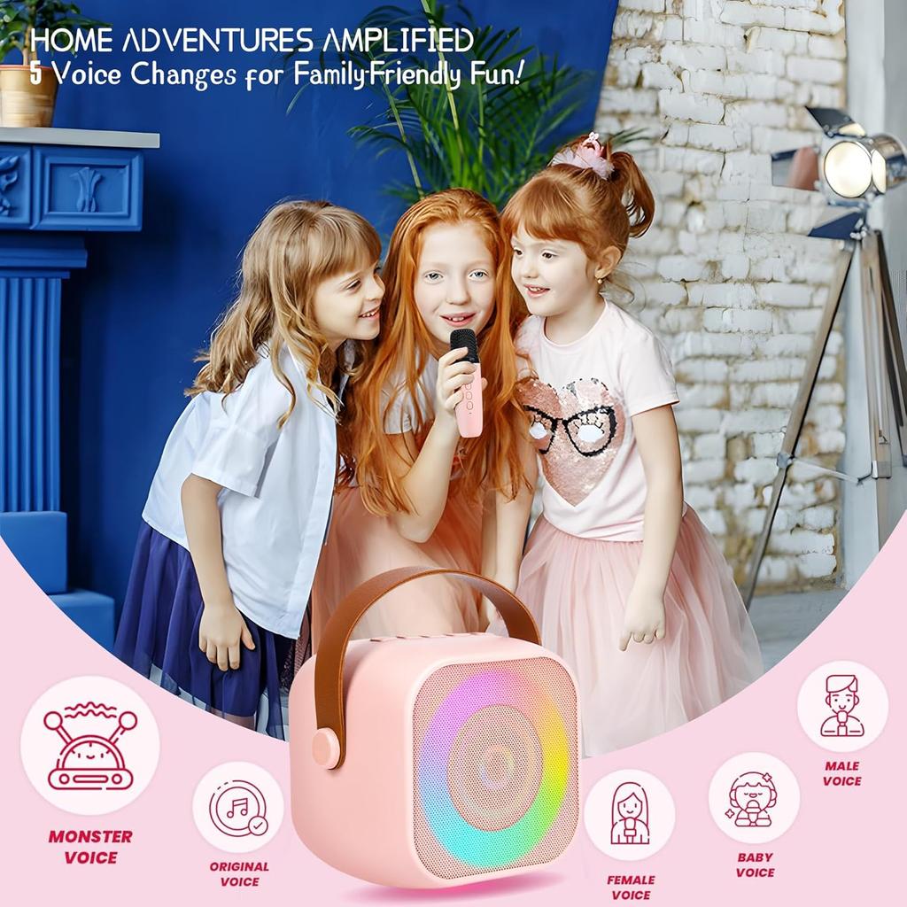Karaoke Machine for Kids Adults, Mini Portable Bluetooth Karaoke Speaker with 2 Wireless Microphone and Lights, Birthday Gifts for Girls Ages 4, 5,