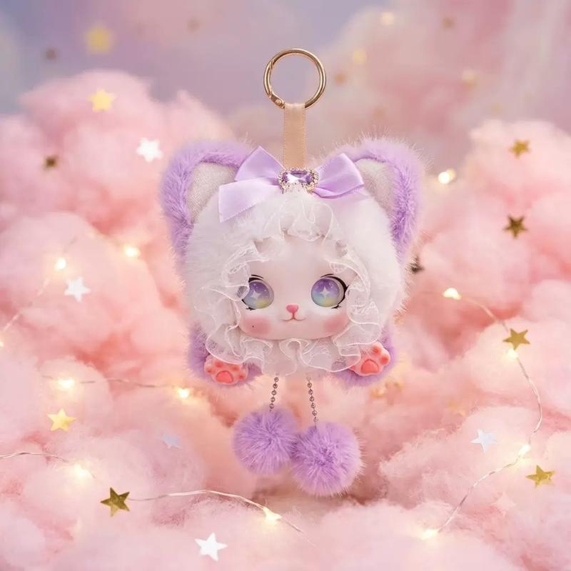 Cute Fluffy Fox Keychain Kawaii Vinyl Doll Face Plush Bag Charm Pendant for Children School Bag Ornament Gift