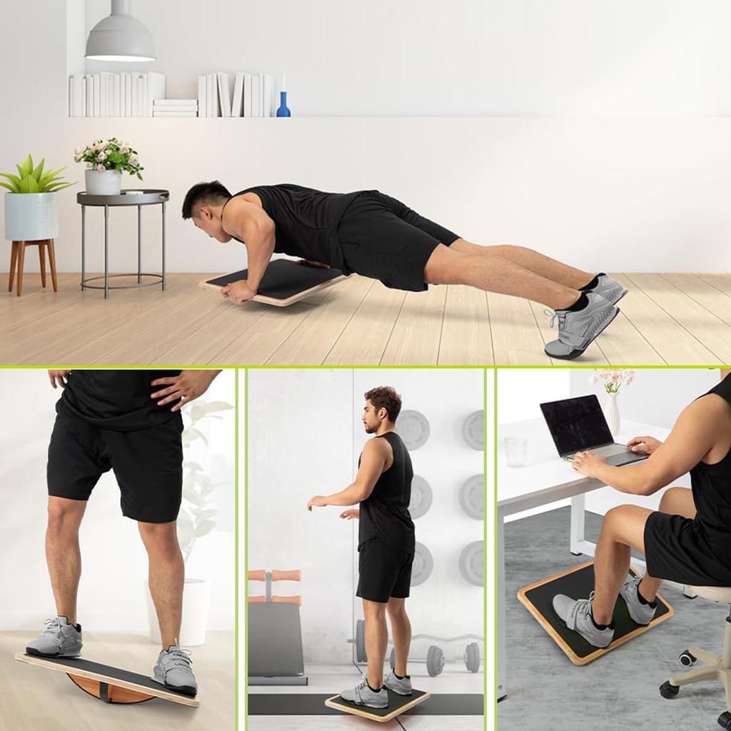 BKJANYO Wooden Balance Board for Core Exercise Equipment for Home and Indoor Use Adults, Training, Training, Cardio, (Black)