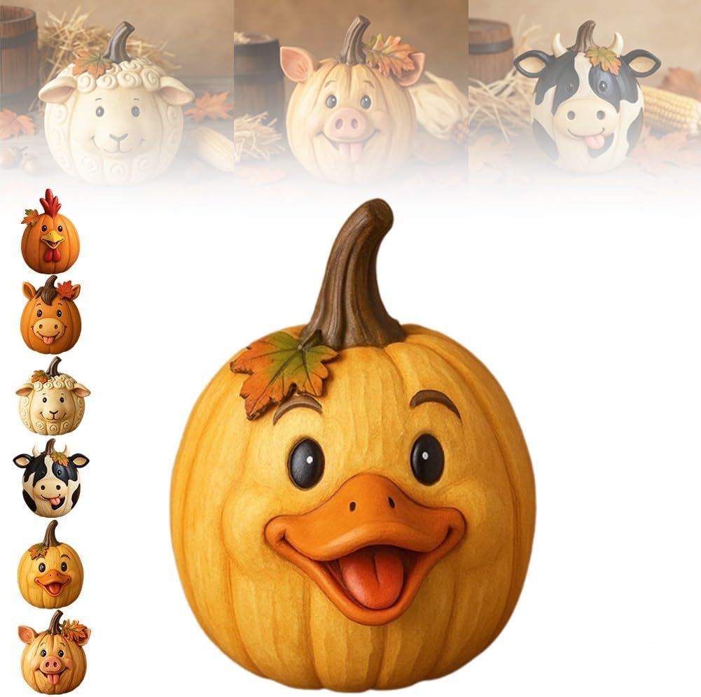 Farm Animal Pumpkin Figurines, Cute Funny Resin Cow Duck Sheep Pig Chicken Horse Statue, Halloween Thanksgiving Fall Decorations