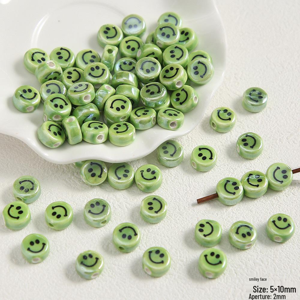 Handmade Cute Flower & Heart Green Ceramic Beads for DIY Jewelry