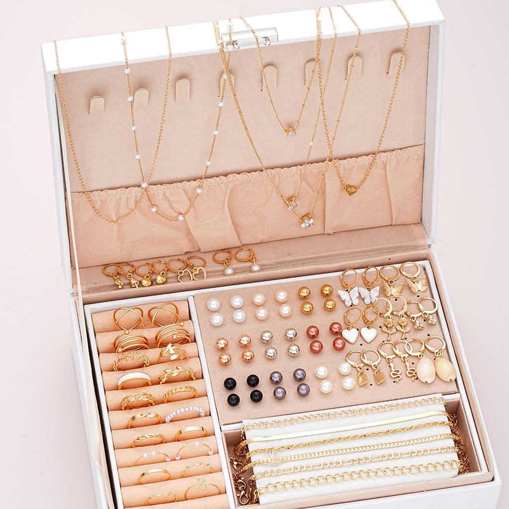 93 Pcs Luxury Middle Eastern Jewelry Set for Women Vintage Boho Butterfly Heart Pearl Floral Pendant Necklace Ring Earrings Gift