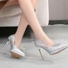 Fashion Pumps Women Shiny Pearl Flower Pointed Toe High Heels Party Nightclub Sandals Wedding Ladies Shoes