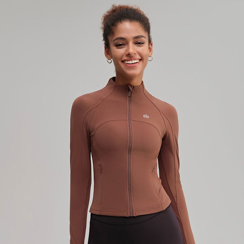 

Aloneadv Yoga Clothes Slim fit Outerwear Women Stand Collar Sports Quick-Drying Top Autumn Outdoor Workout Clothes Zip-up Shirt CHESTNUT XL