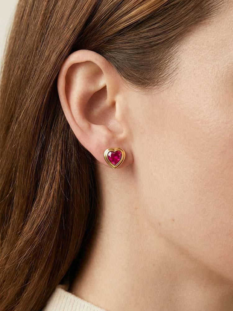 Chic Heart-Shaped Fuchsia Zircon Earrings for Women Girls Love Cubic Zirconia Hoop Earrings Fashion Charm Jewelry Gift